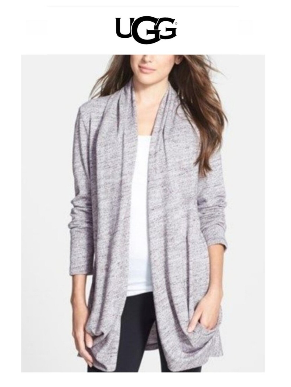 {UGG} Slub Knit Draped Shawl Open Front Cardigan XS
